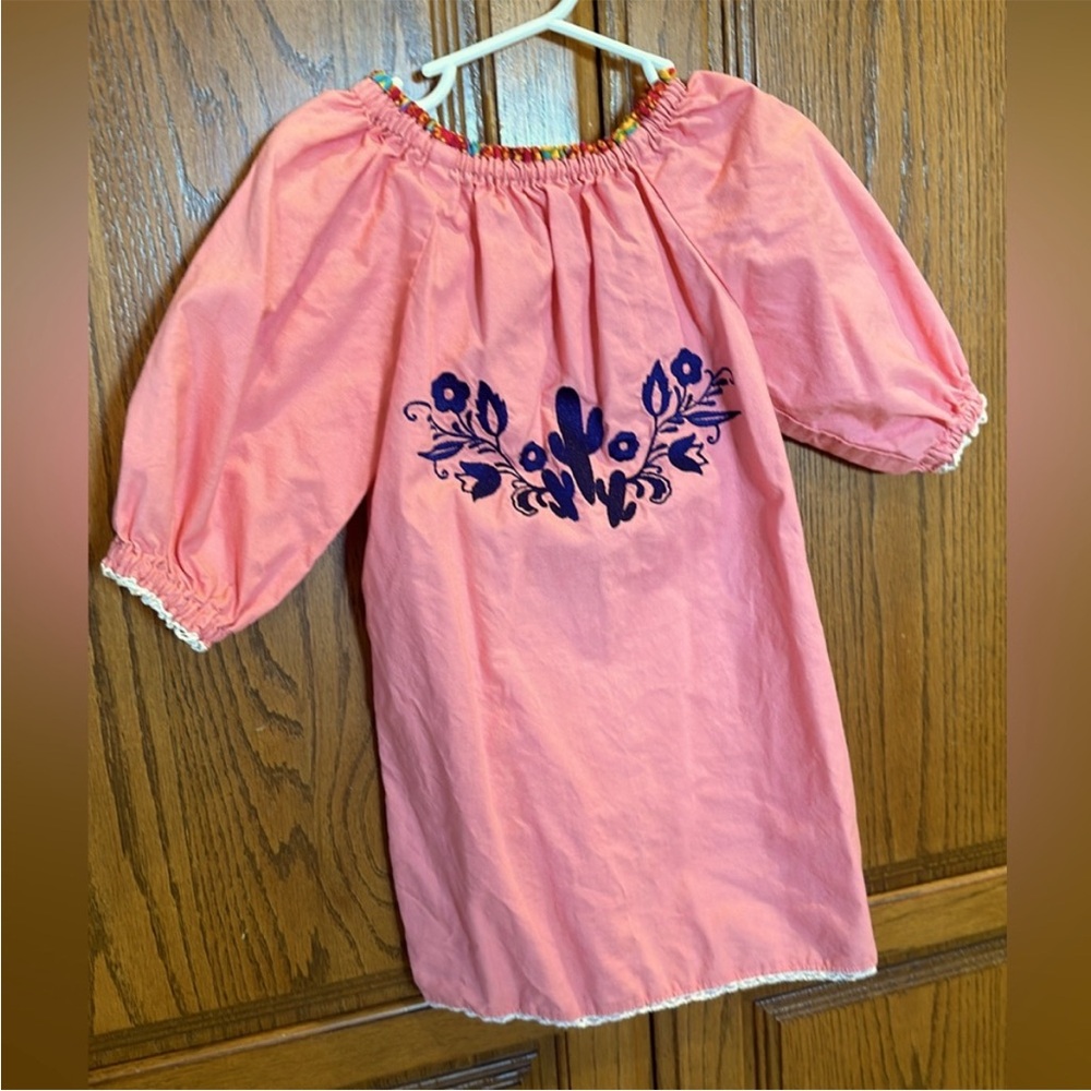 Girls 4T Freckled Chicken Coral Pink Embroidered Cactus Dress